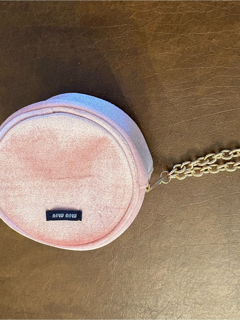 Miu Miu Light Pink Velvet Round Mini Bag with Gold Chain - brand new with box